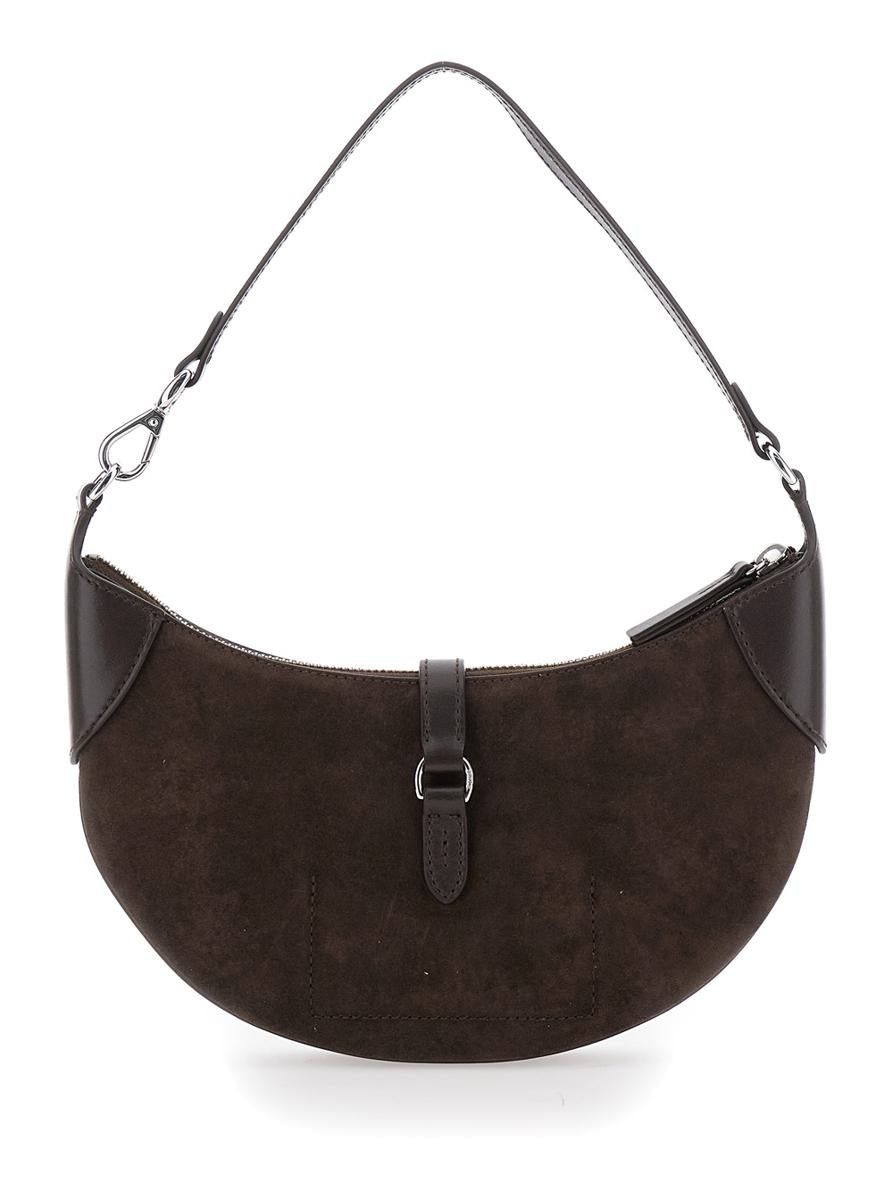 Brown Shoulder Bag With Adjustable Closure And Logo Plaque On The Front In Suede Woman
