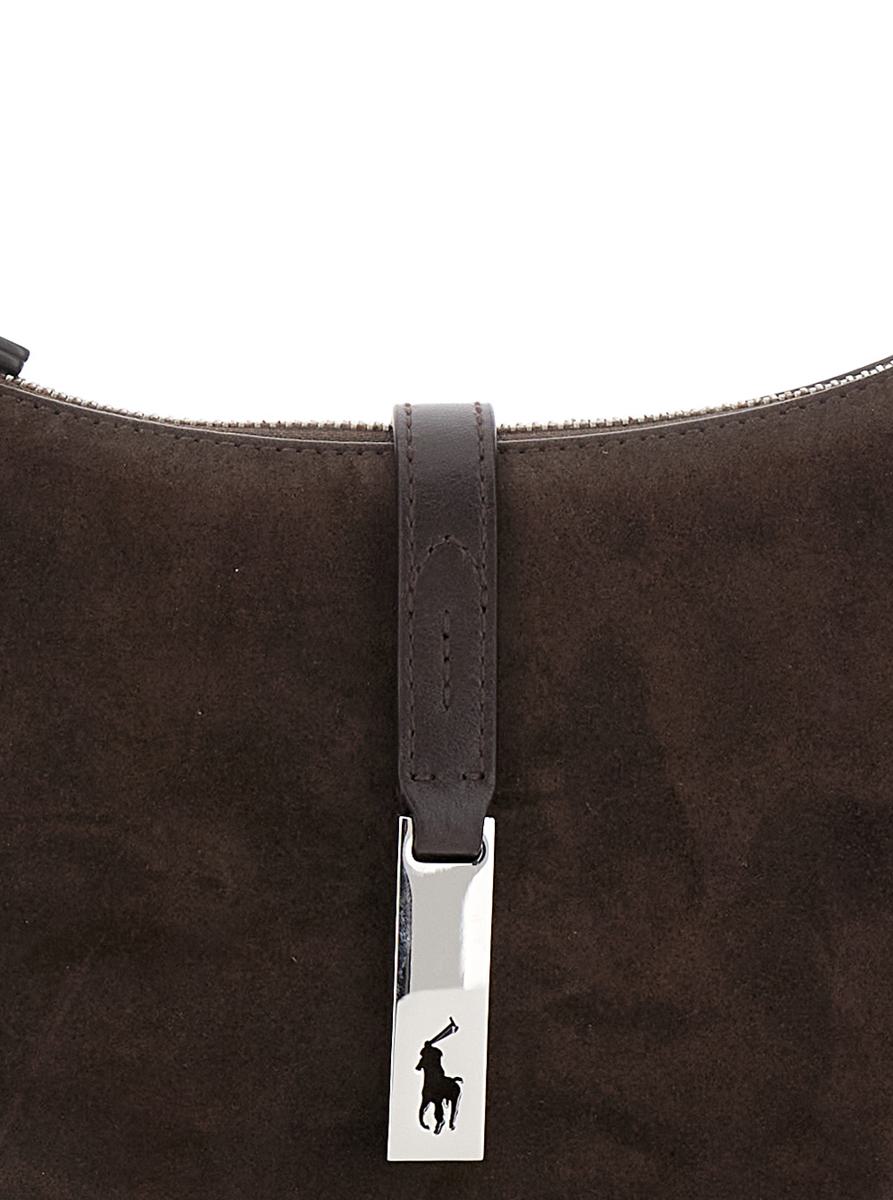 Brown Shoulder Bag With Adjustable Closure And Logo Plaque On The Front In Suede Woman