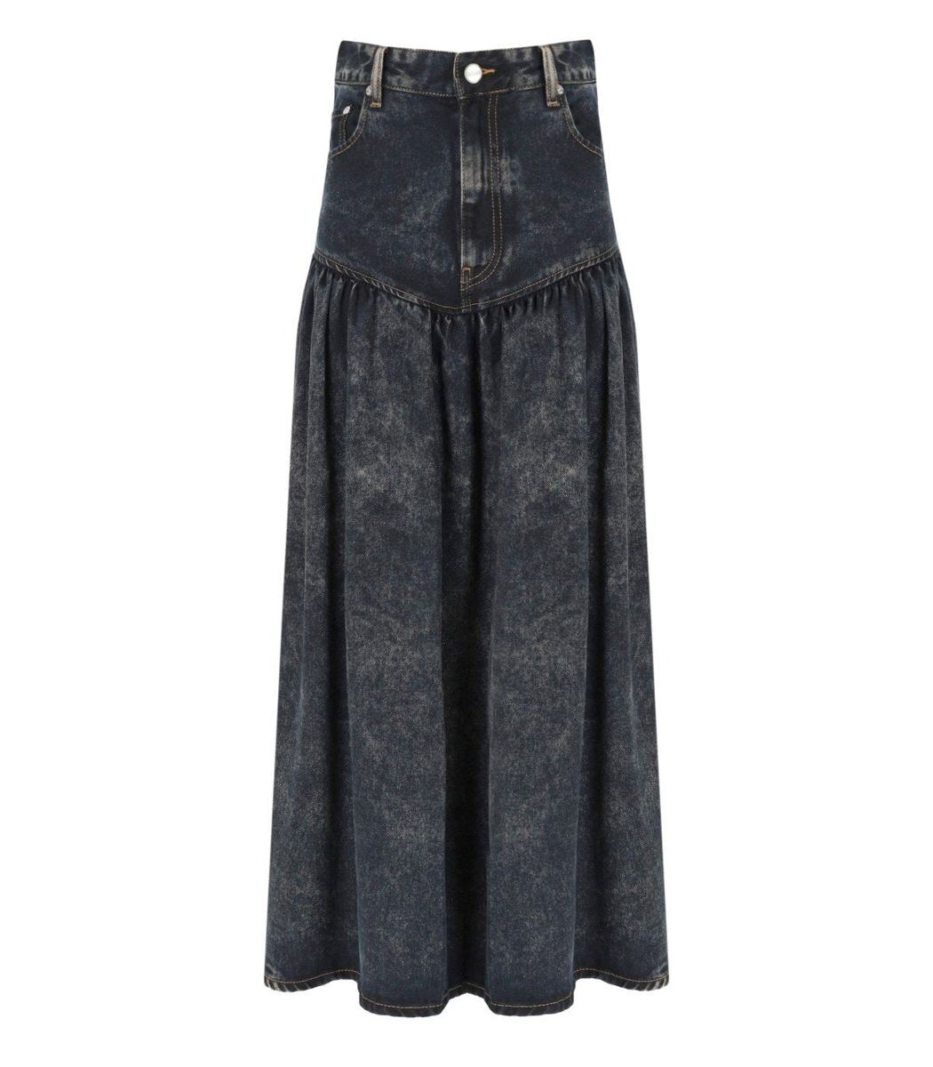 Ganni Black Washed Denim Skirt