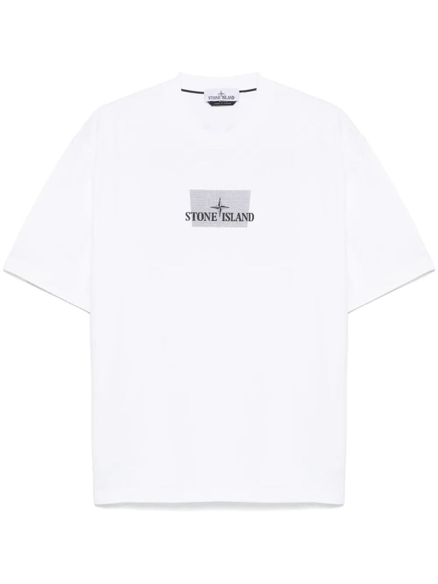 Stone Island T-Shirt Combed Organic Cotton Jersey With 'Grid' Print