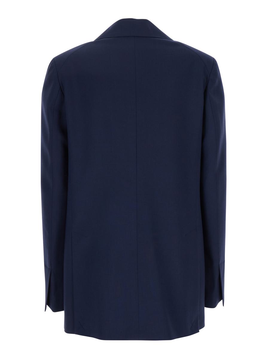 Blue Single Breasted Jacket With Classic Lapels In Tech Fabric Woman