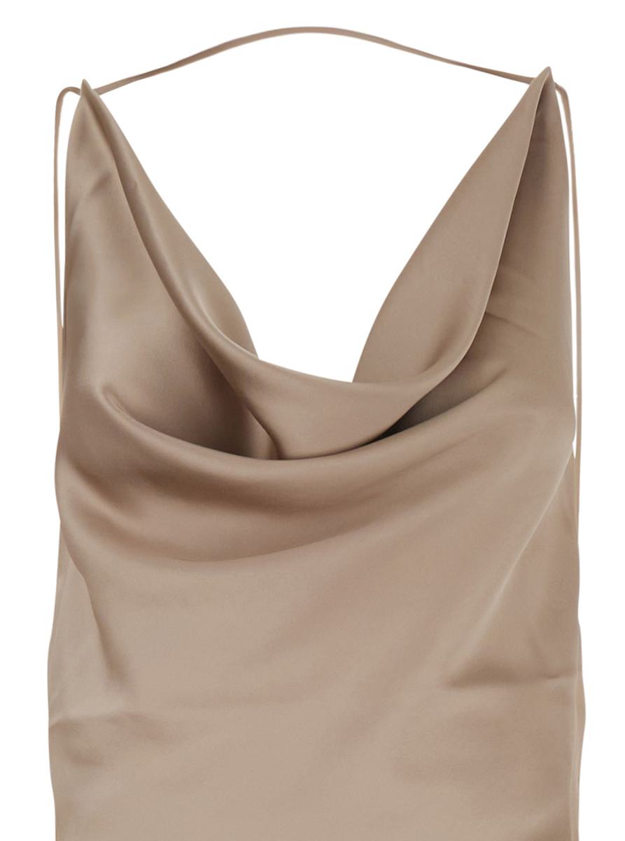 'Vera' Beige Long Dress With Cowl Neck And Open Back In Tech Fabric Woman