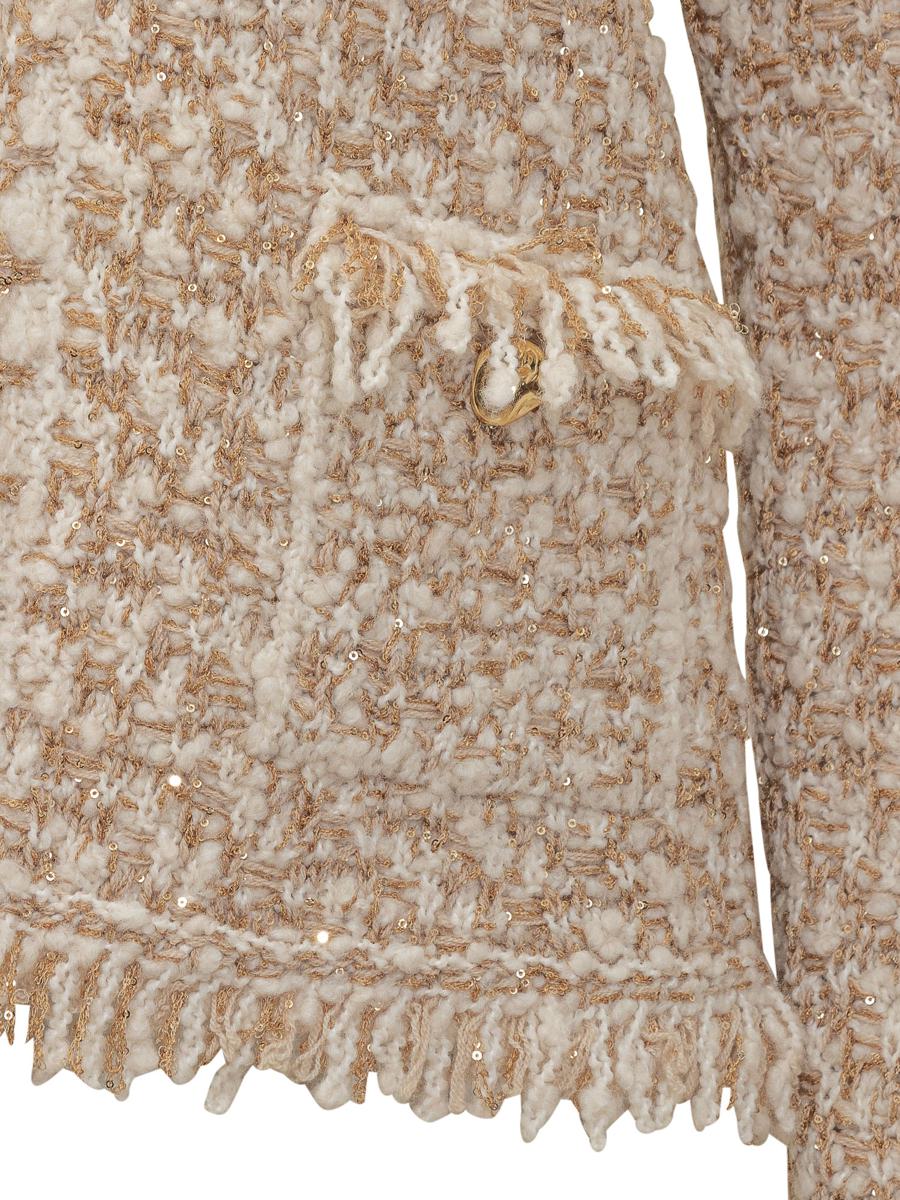 Fabiana Filippi Beige Bouclé Jacket With Fringes By Fabiana Filippi