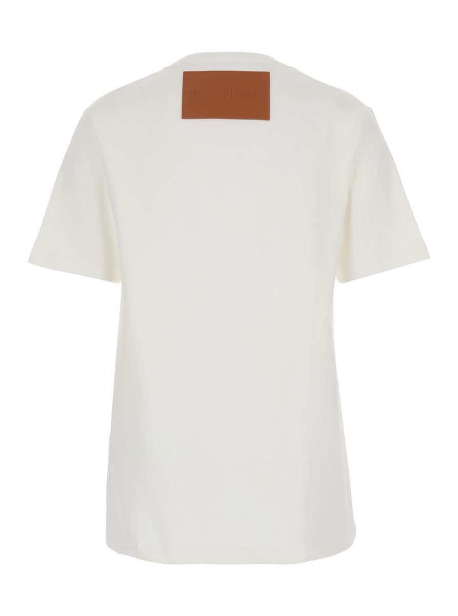 White Crewneck T-Shirt With Logo Patch Applied On The Back In Cotton Woman