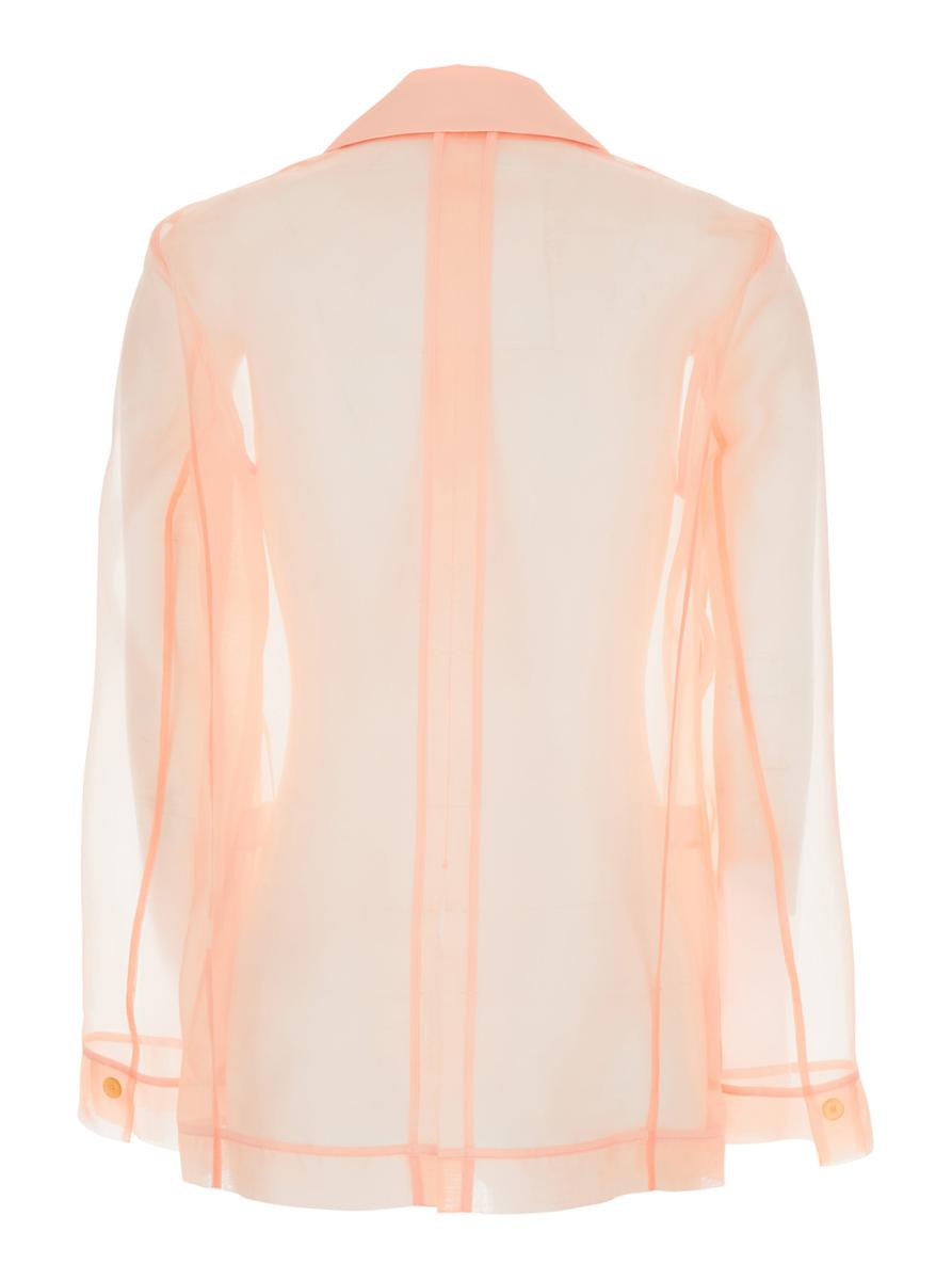 Pink Jacket With Classic Lapels And Patch Pockets On The Front In Semi-Transparent Silk Woman