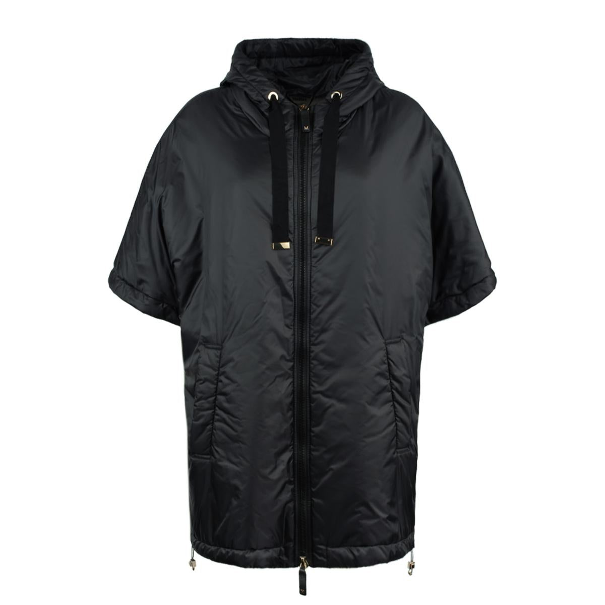 Max Mara Black Padded Cape With Drip-Proof Canvas Hood