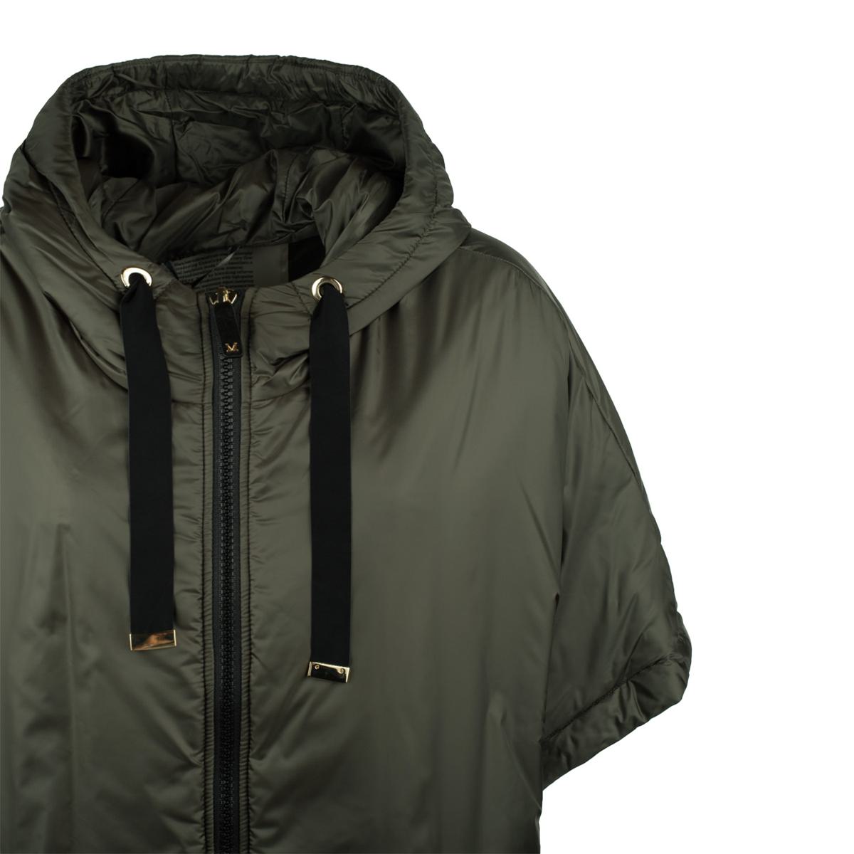 Max Mara Green Khaki Padded Cape With Drip-Proof Canvas Hood