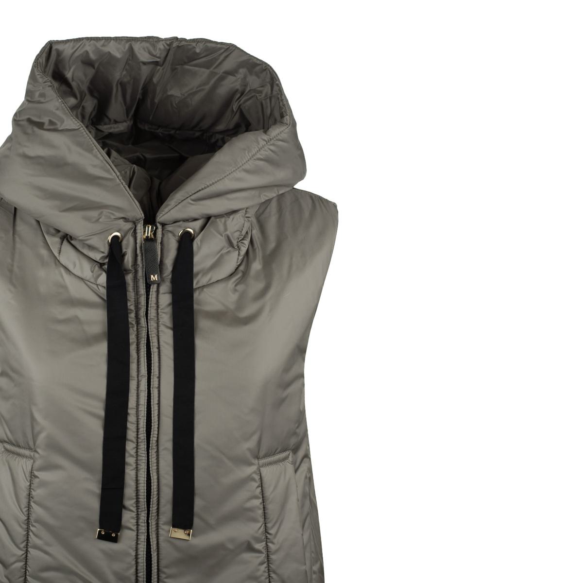 Max Mara Charcoal Gray Padded Vest With Hood Made Of Drip-Proof Canvas