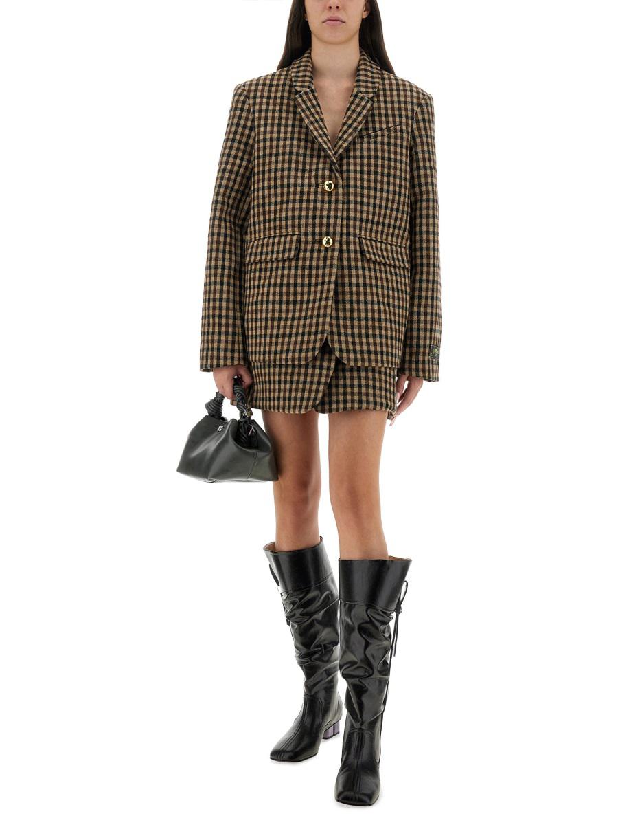 Ganni Checked Wool Blazer