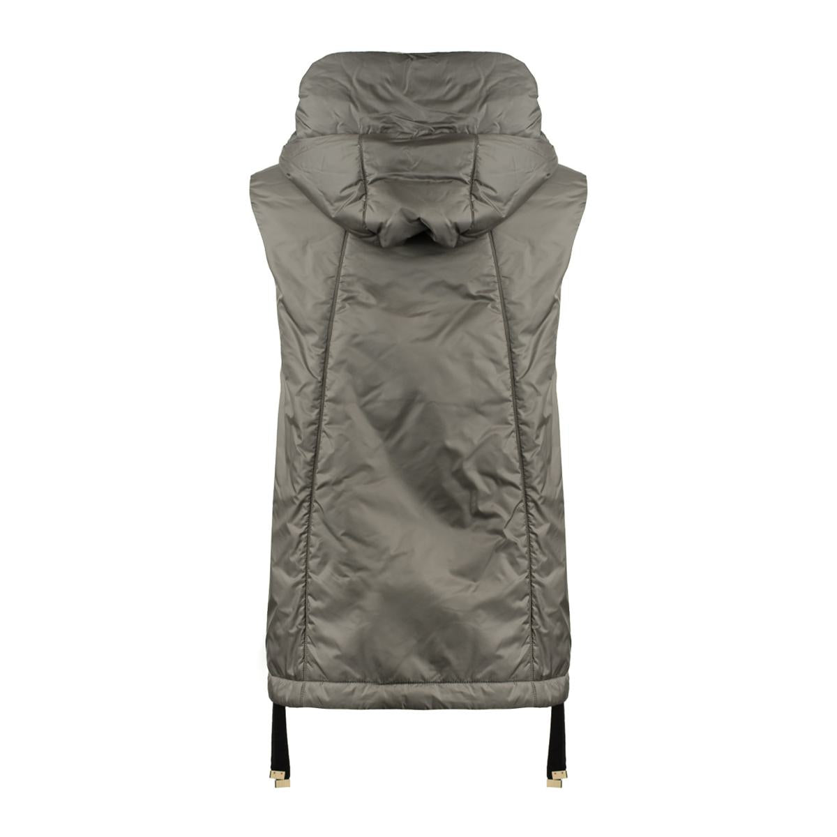 Max Mara Charcoal Gray Padded Vest With Hood Made Of Drip-Proof Canvas