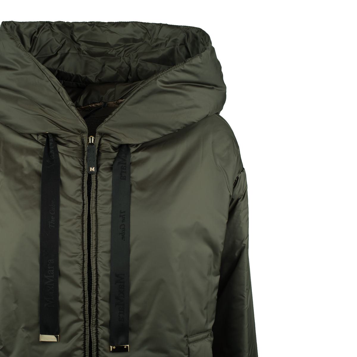 Max Mara Green Khaki Padded Drip-Proof Canvas Jacket With Hood