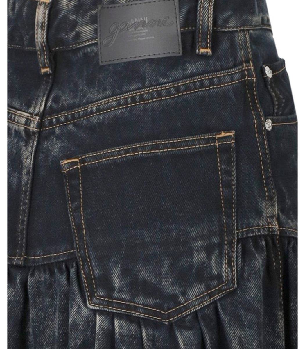Ganni Black Washed Denim Skirt