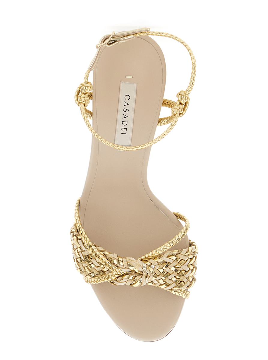 'Giulia Marbella' Gold Colored Sandals With Buckle Closure And High Stiletto Heel In Fabric Woman