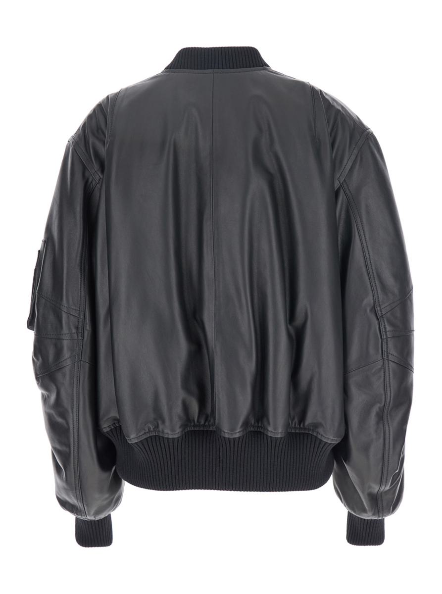 Black Bomber Jacket With Zip Closure In Leather Woman