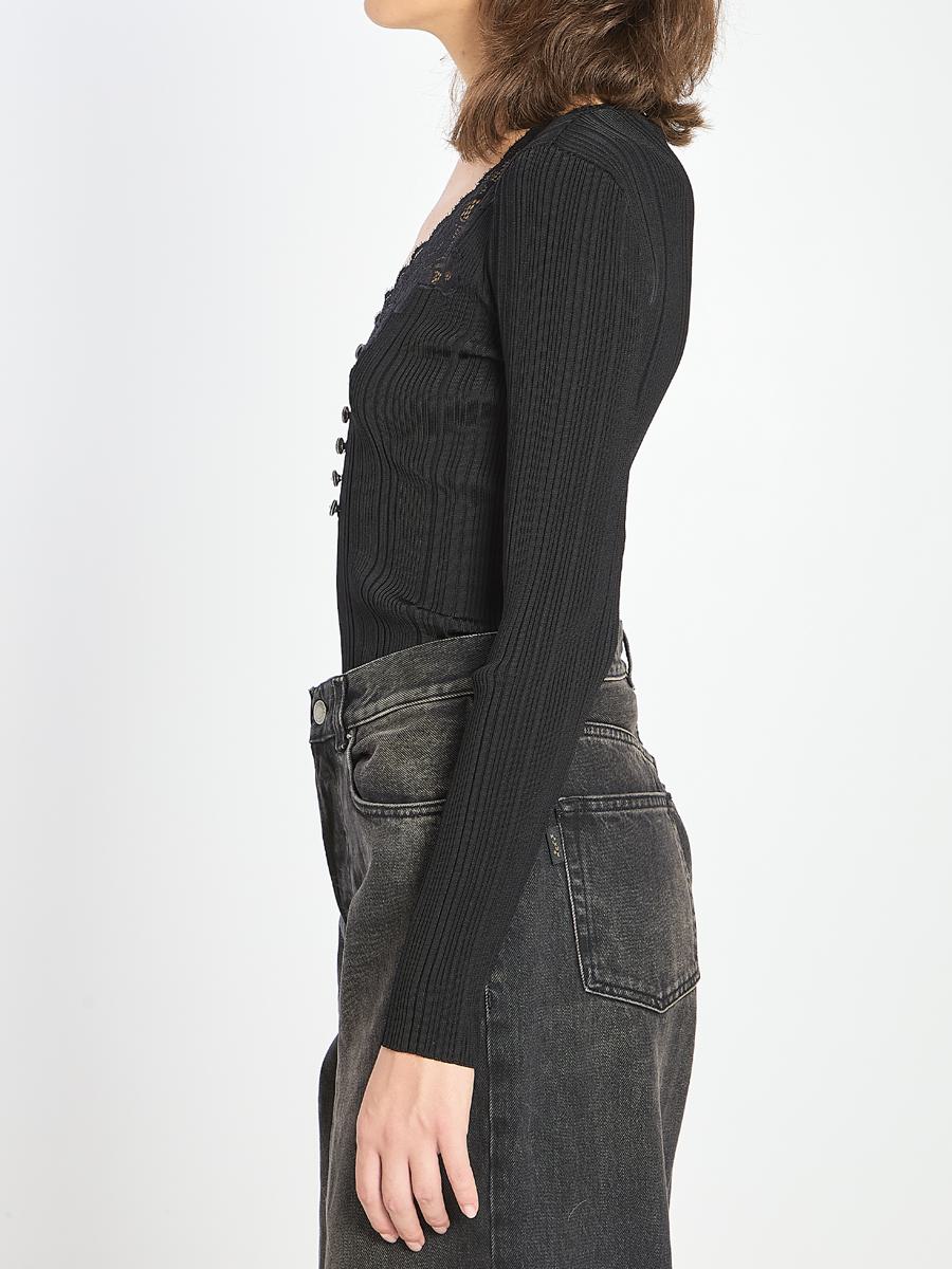 Lace Trim Knit Top