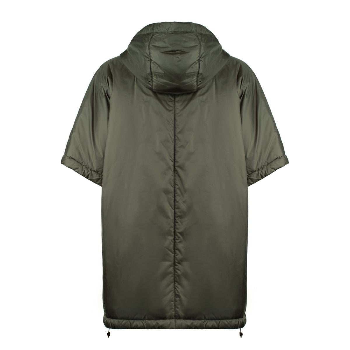 Max Mara Green Khaki Padded Cape With Drip-Proof Canvas Hood