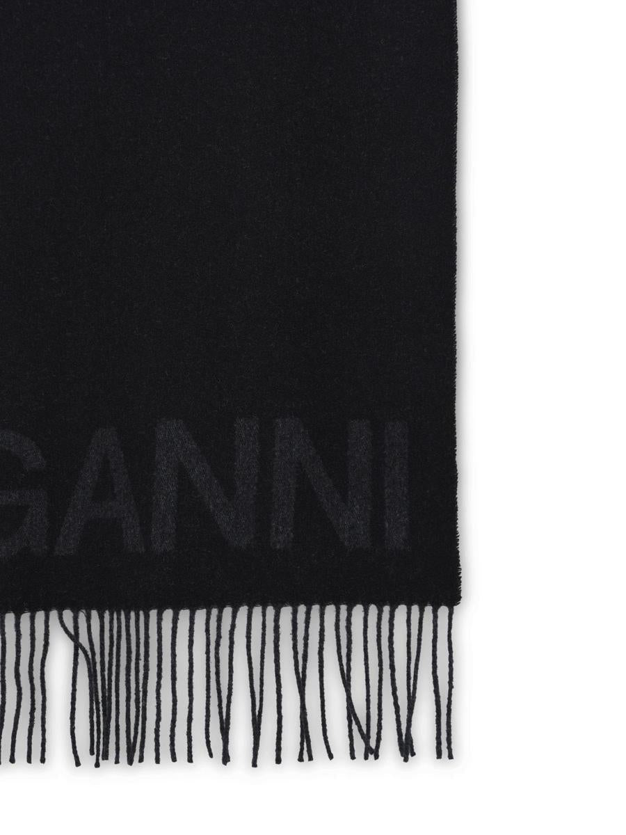 Ganni Black Recycled Wool Scarf