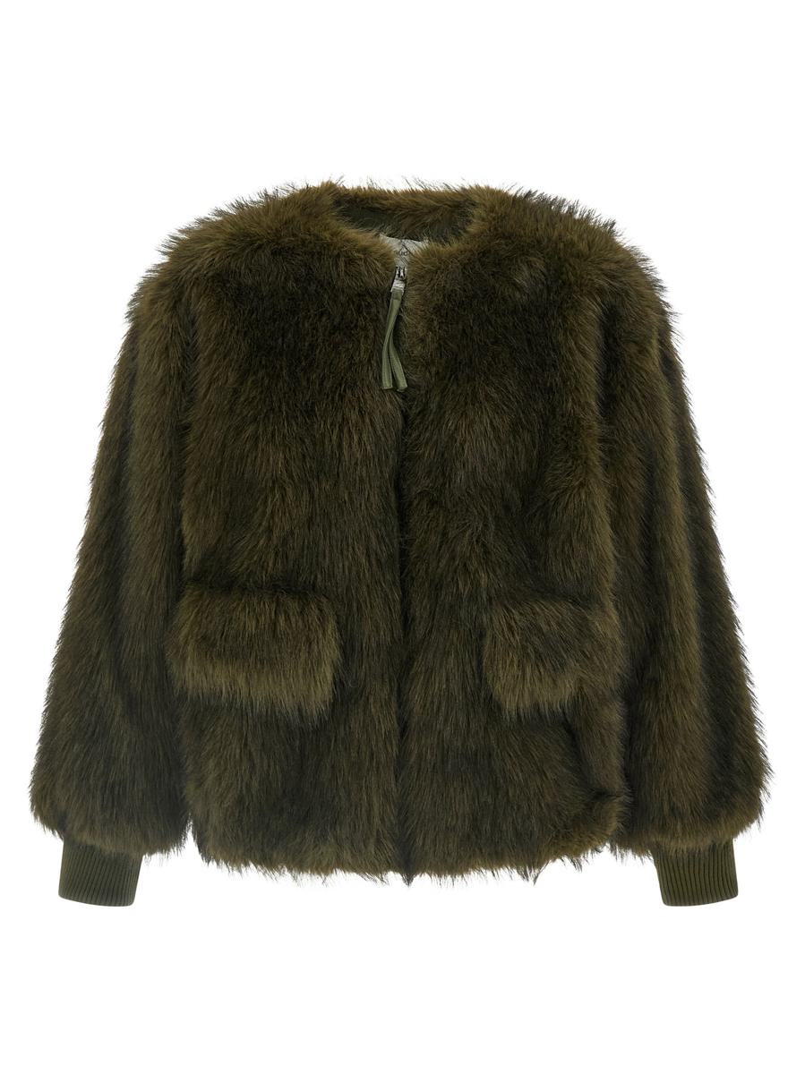 Nude Faux Fur Bomber Jacket