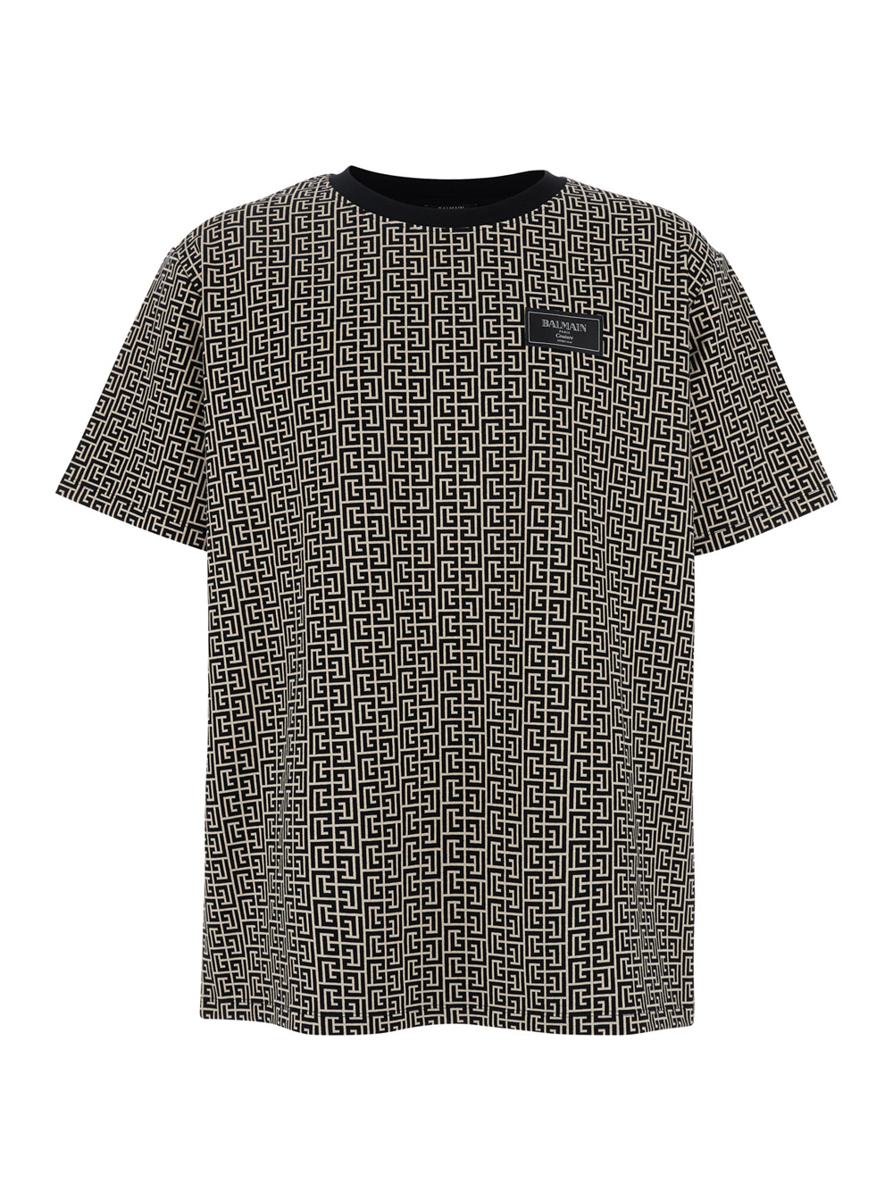 Grey T-Shirt With Logo Applied On The Chest And All-Over Labyrinth Motif In Cotton Man