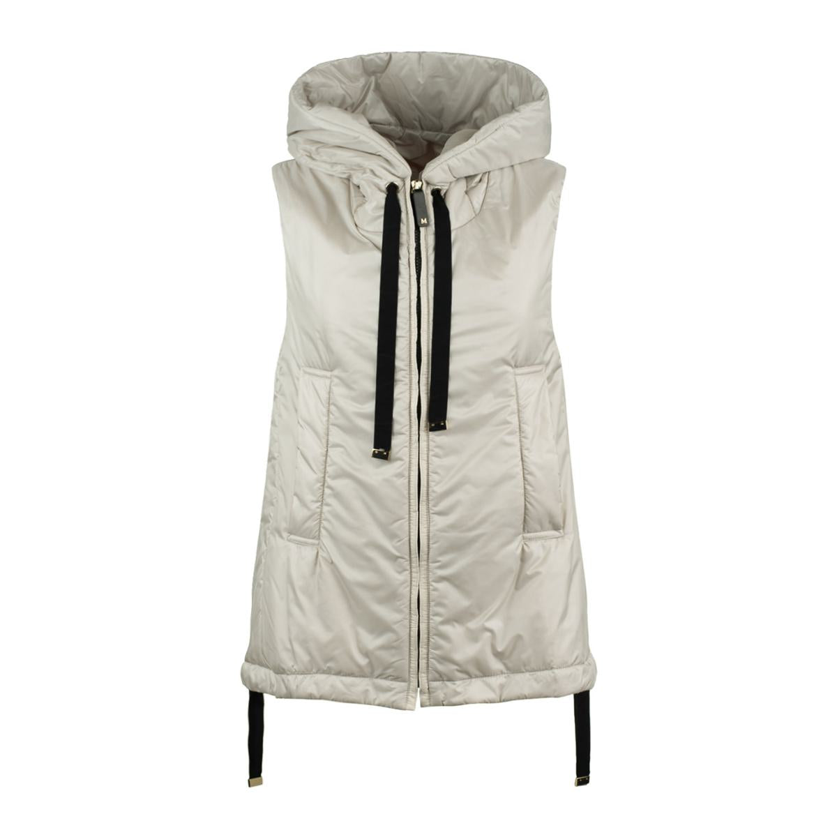 Max Mara Beige Padded Gilet With Hood Made Of Drip-Proof Canvas