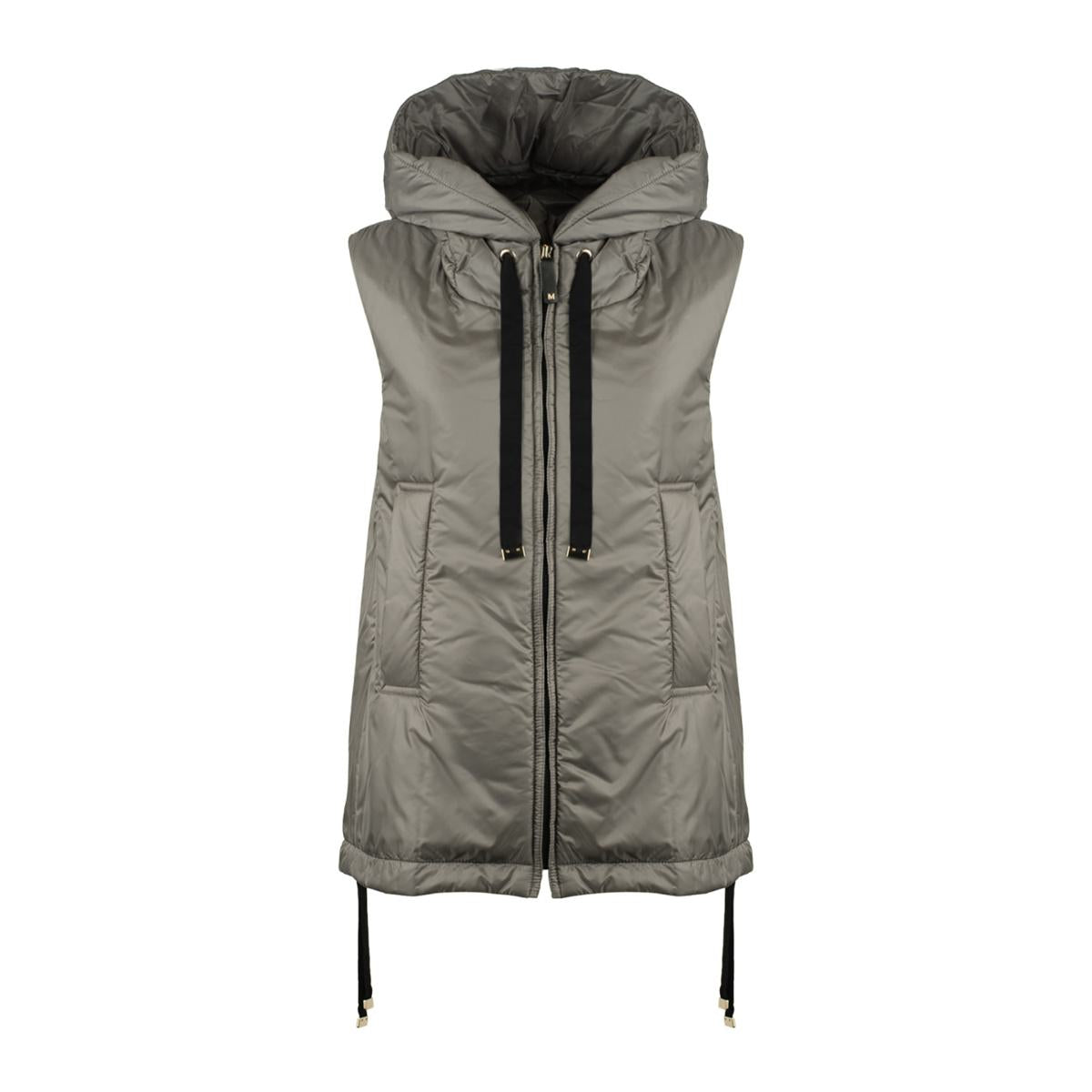 Max Mara Charcoal Gray Padded Vest With Hood Made Of Drip-Proof Canvas