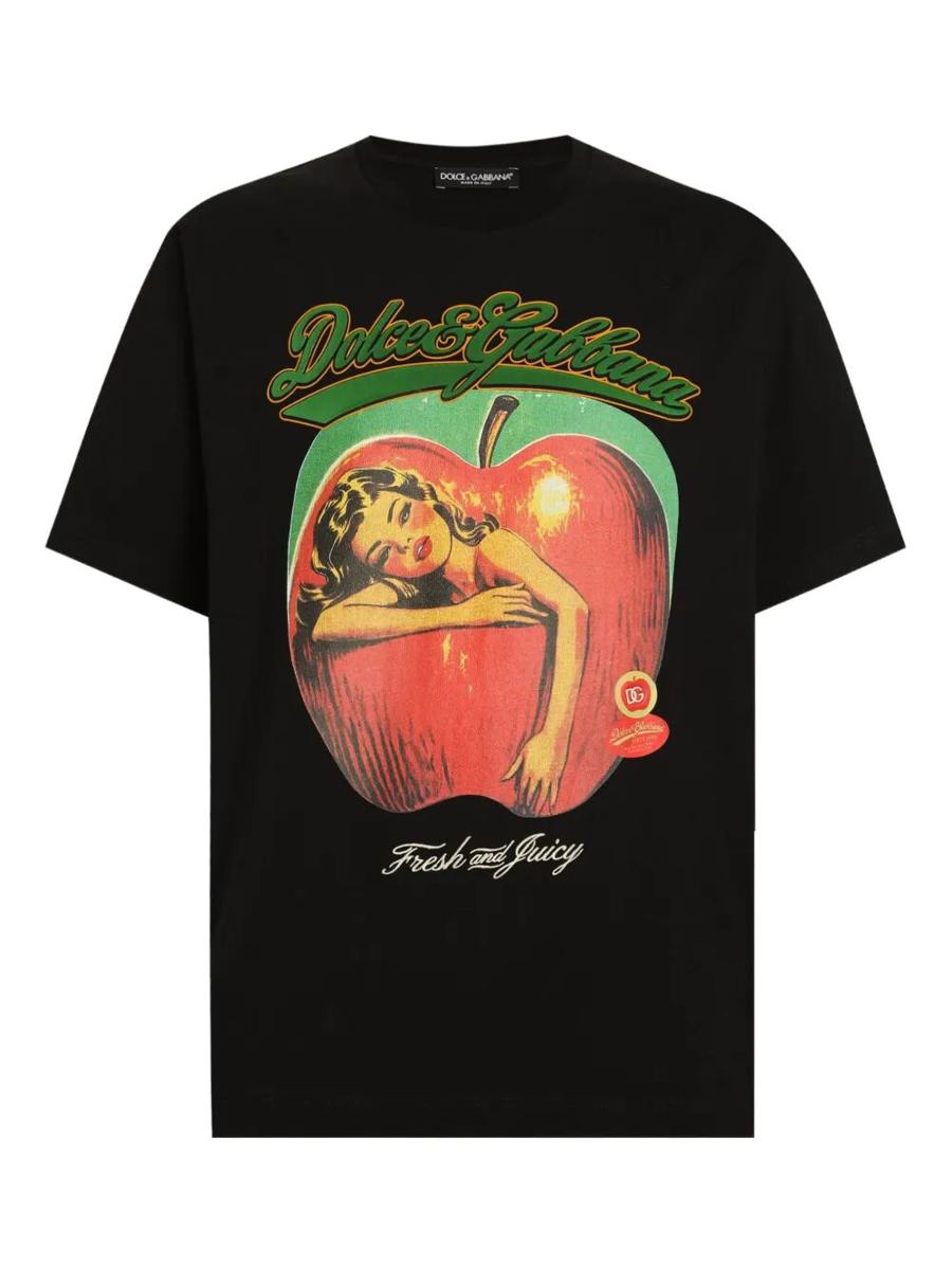 Dolce & Gabbana Apple Print Cotton T-Shirt Clothing