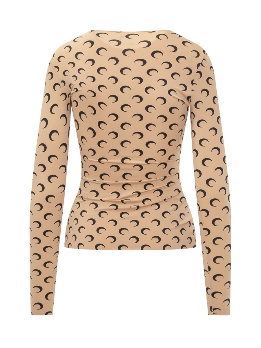 Marine Serre Beige Fitted Top With Moon Print By Marine Serre