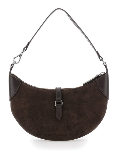Brown Shoulder Bag With Adjustable Closure And Logo Plaque On The Front In Suede Woman