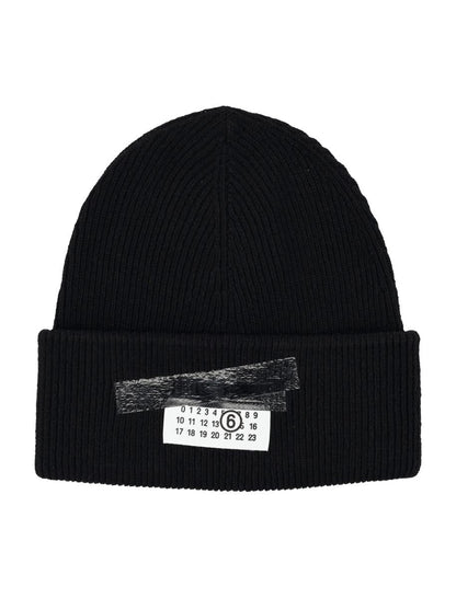 MM6 Maison Margiela Wool Blend Ribbed Beanie Black