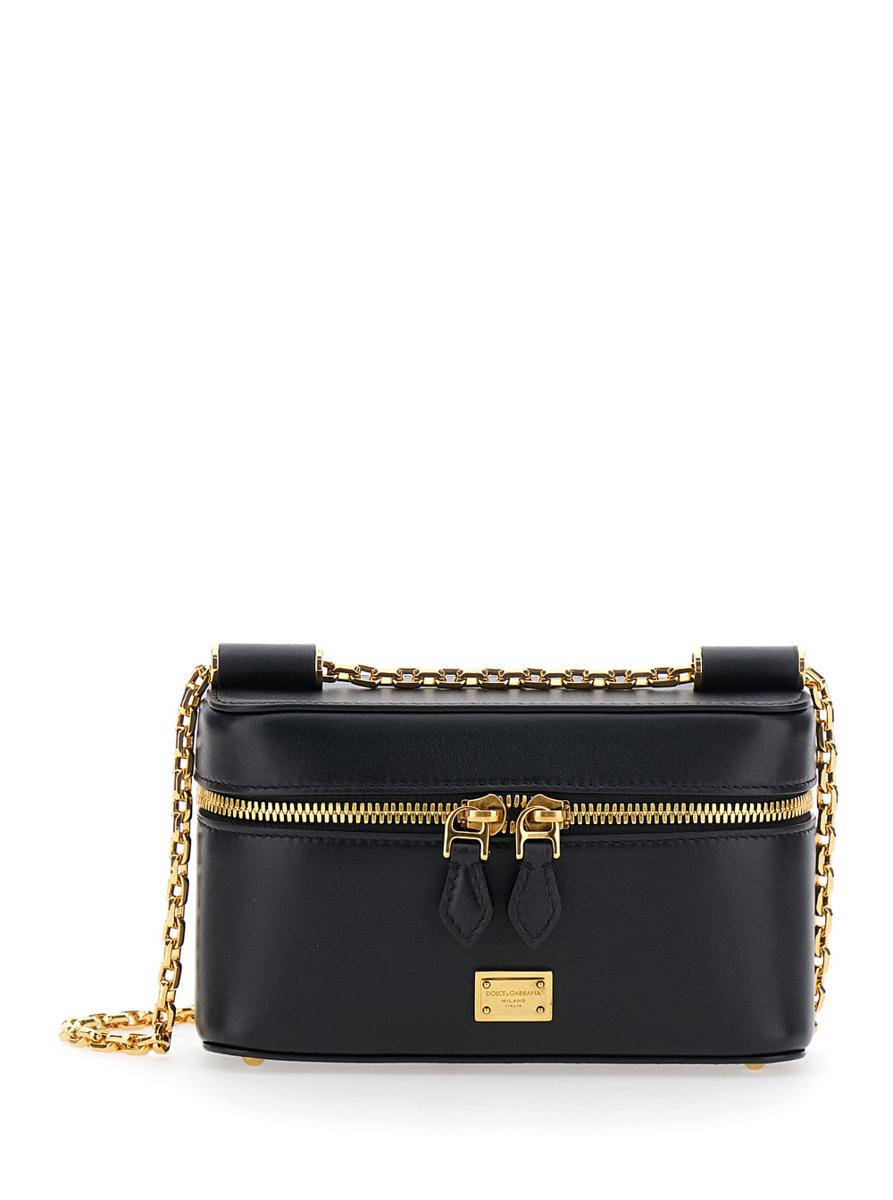'Sicily Cube' Black Shoulder Bag With Logo Plaque On The Front And Double Zip In Leather Woman