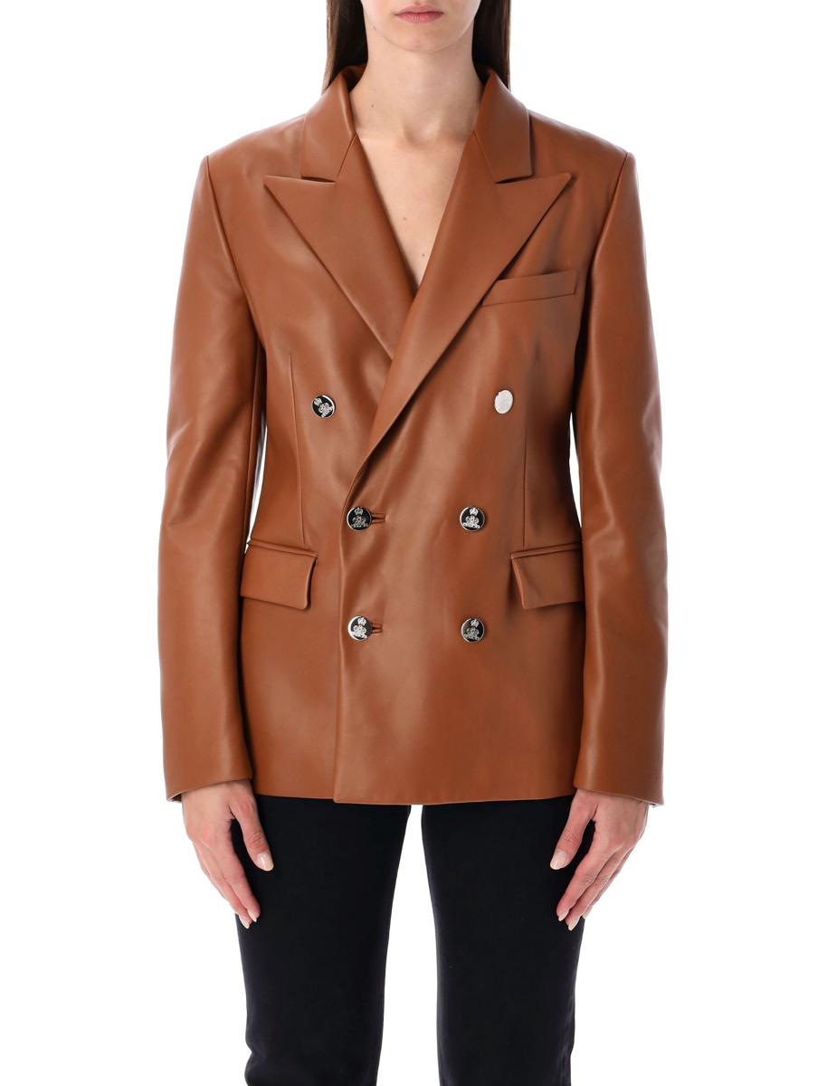 Ralph Lauren Brown Leather Double-Breasted Blazer