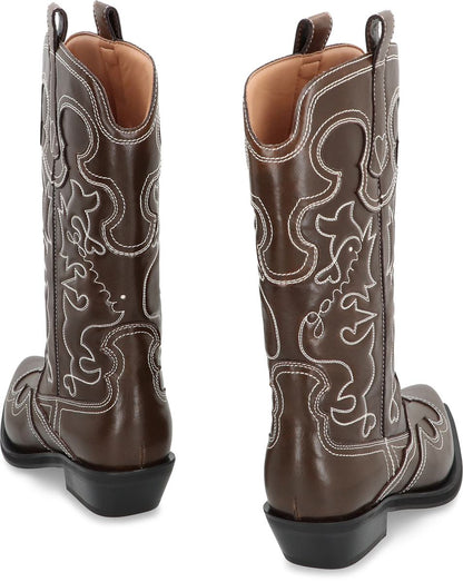 Ganni Leather Ankle Boots