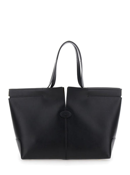 Black Tote Bag With Two Top Handles And Metal Details On The Side In Leather Woman