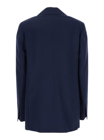 Blue Single Breasted Jacket With Classic Lapels In Tech Fabric Woman