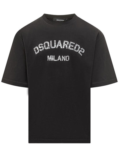 DSQUARED2 Black Cotton T-Shirt With Logo Dsquared2 Milano