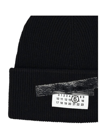 MM6 Maison Margiela Wool Blend Ribbed Beanie Black
