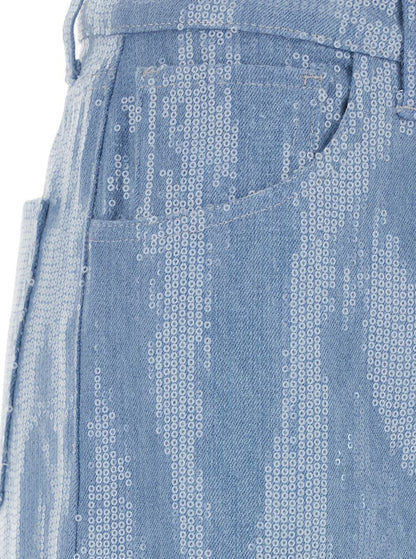 Light Blue Five-Pocket Jeans With All-Over Sequins In Fabric Woman