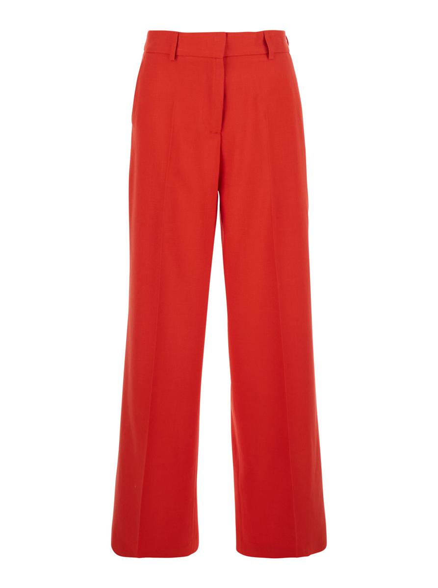 Red Tailored Pants With Belt Loops In Viscose Blend Woman