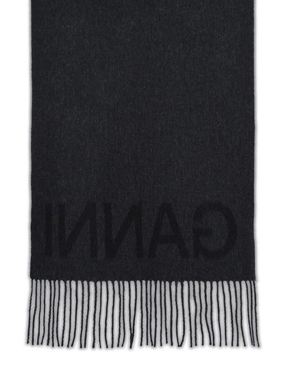 Ganni Black Recycled Wool Scarf