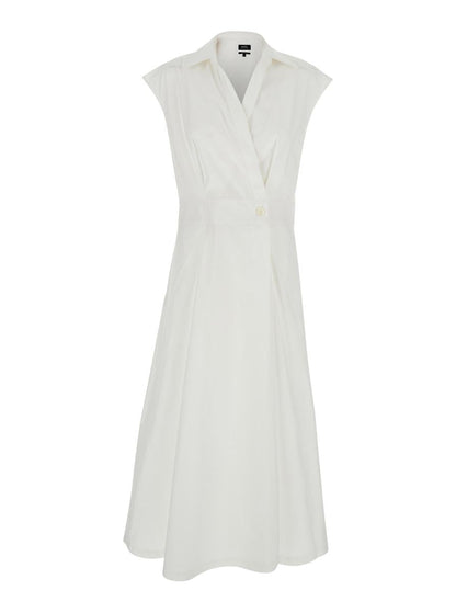 'Athena' White Sleeveless V-Neck Dress In Cotton Woman