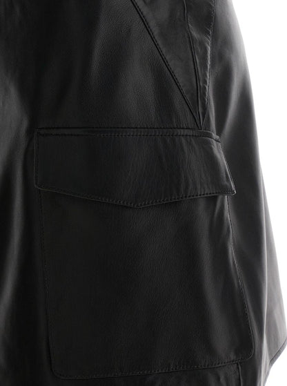Black Wallet Skirt With Pockets In Leather Woman