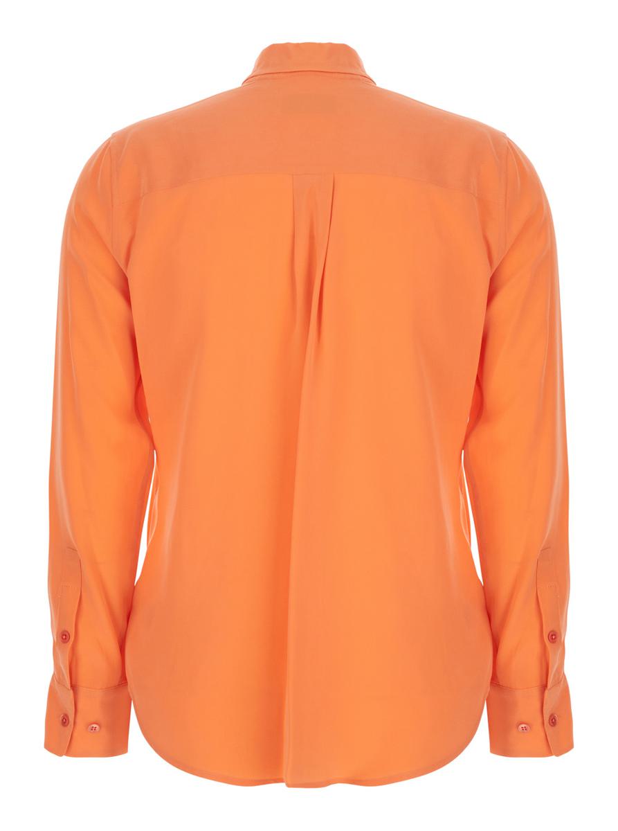 'Signature' Orange Shirt  With  Pointed Collar In Silk Woman