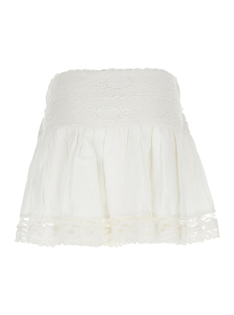 'Violana'White Miniskirt With Pleated Details And Scallop Hem In Linen And Cotton Blend Woman
