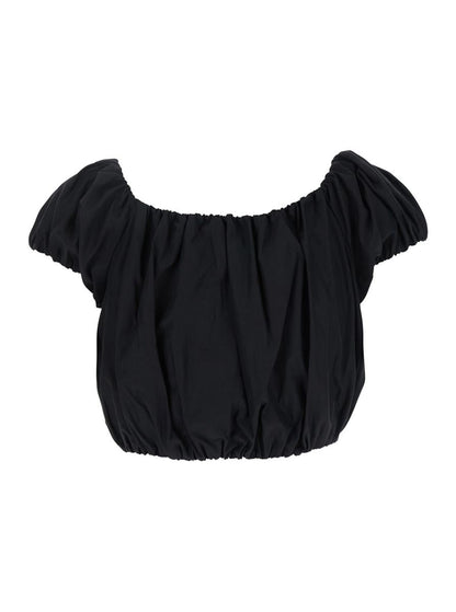 'Whitely' Black Top With Balloon Design In Cotton Blend Woman