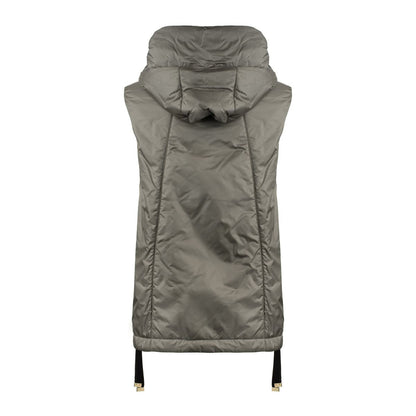 Max Mara Charcoal Gray Padded Vest With Hood Made Of Drip-Proof Canvas