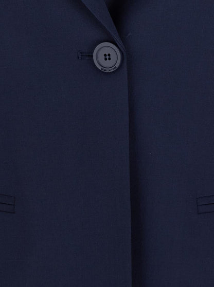 Blue Single Breasted Jacket With Classic Lapels In Tech Fabric Woman