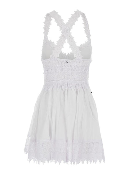 'Marilyn' White Dress With Crossed Straps And Lace Details In Cotton Woman