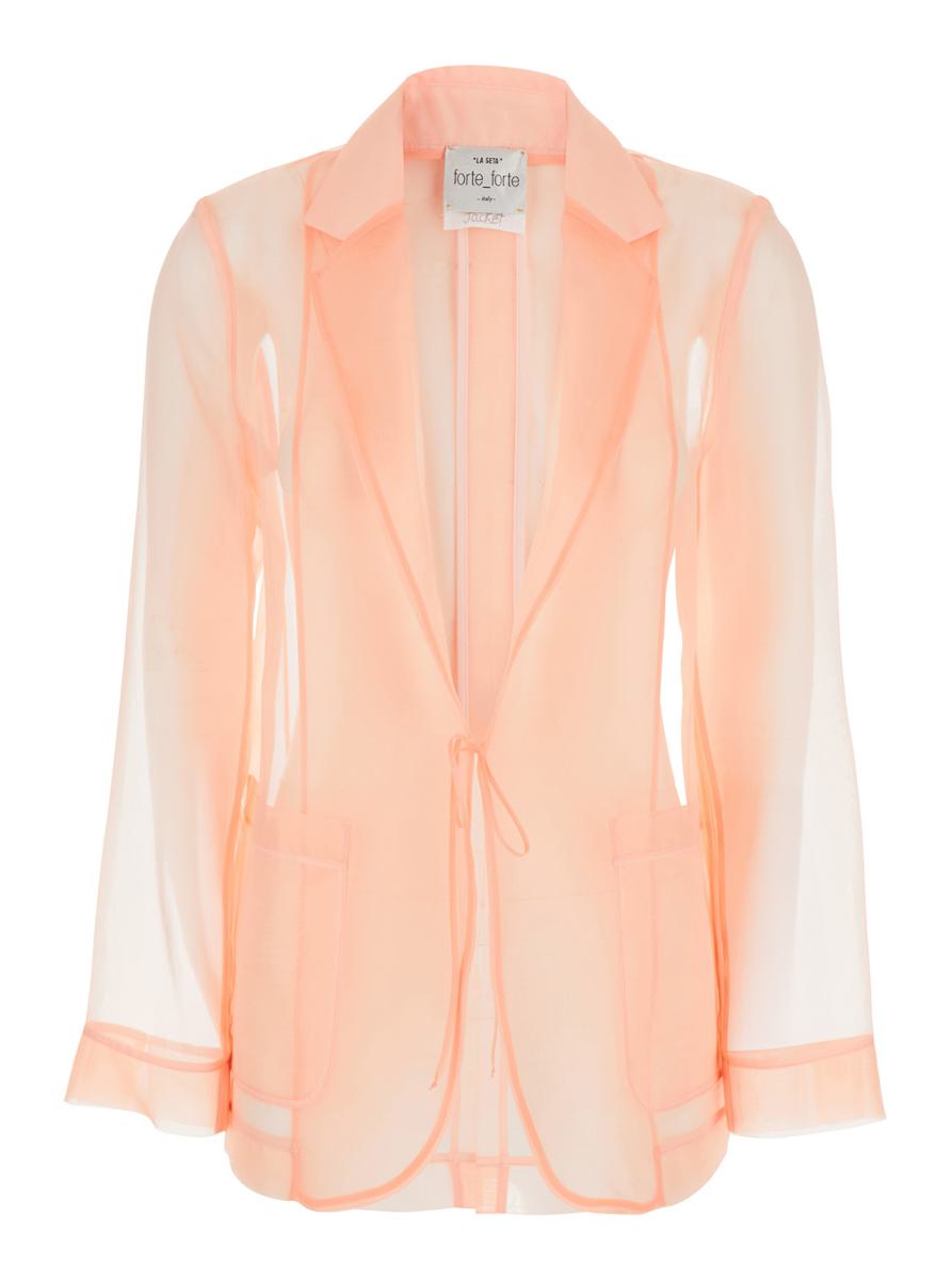Pink Jacket With Classic Lapels And Patch Pockets On The Front In Semi-Transparent Silk Woman