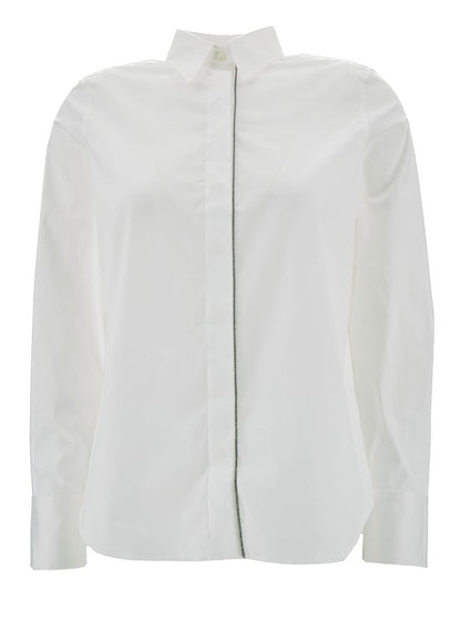 White Shirt With Monile Detail In Cotton Blend Woman