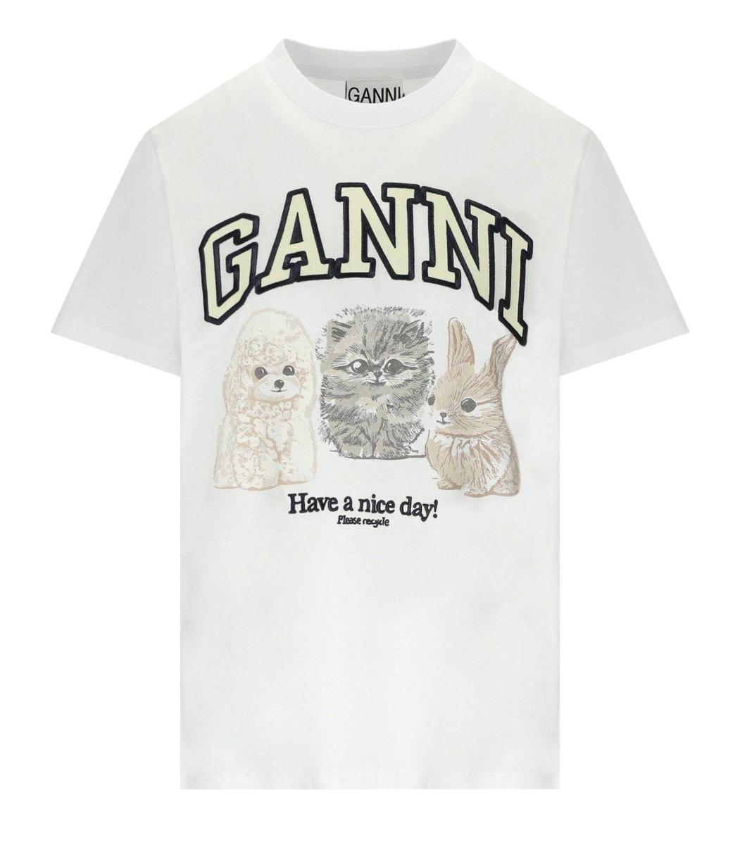 Ganni Animals White T-Shirt